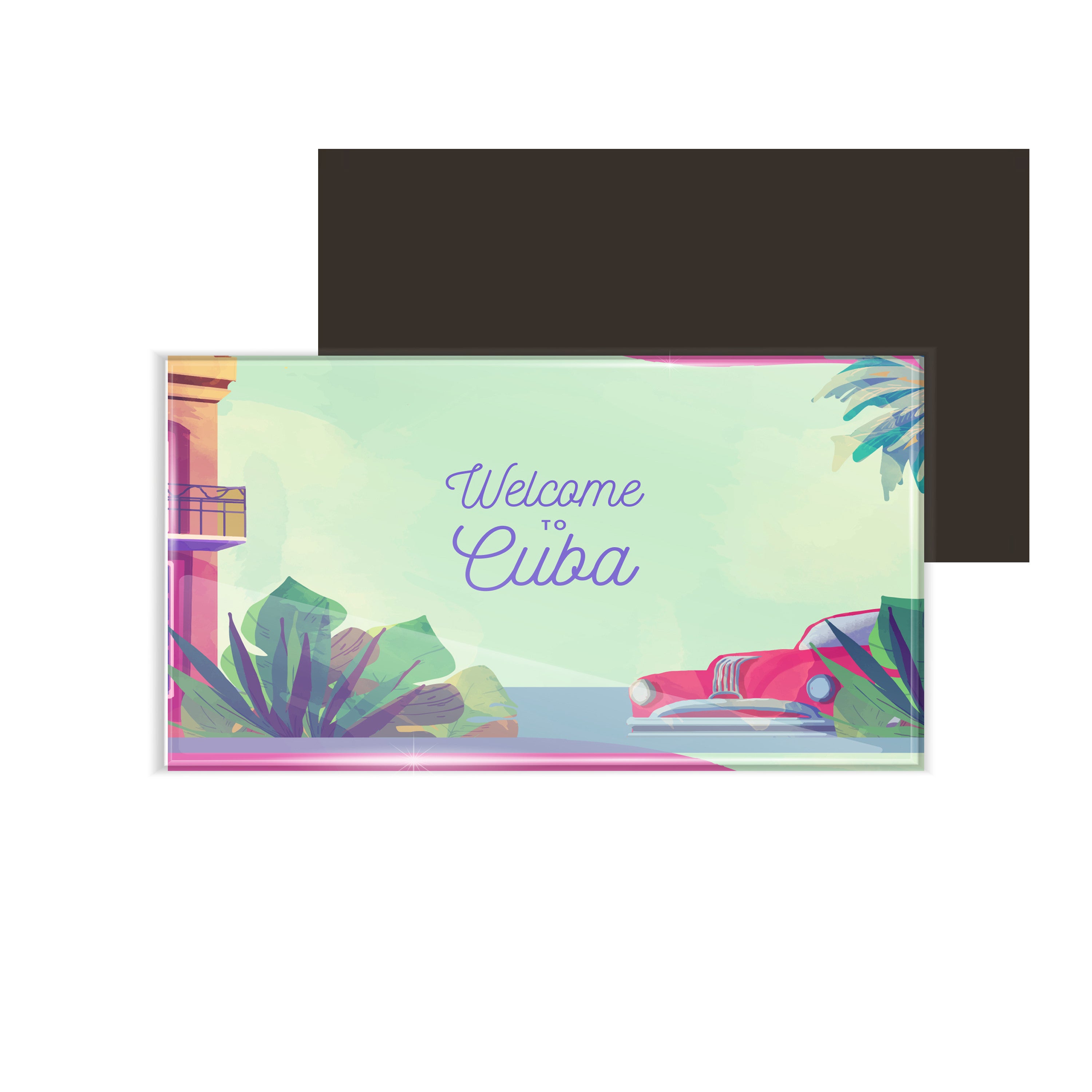 dhcrafts Fridge Magnet Rectangle Acrylic Glass (8.6 x 5.4 cm) Multicolor Travel Cuba Design Pack of 1